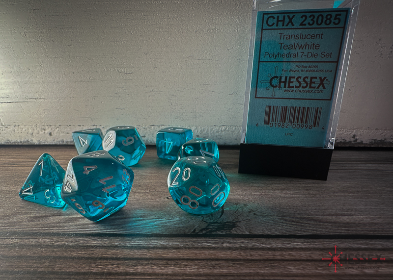 Chessex Dice - CHX23085 - Translucent Teal/White Polyhedral 7-Die Set